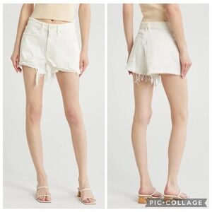 New Good American Good '90s High Waist Western Biker Ripped Denim Shorts Size 16